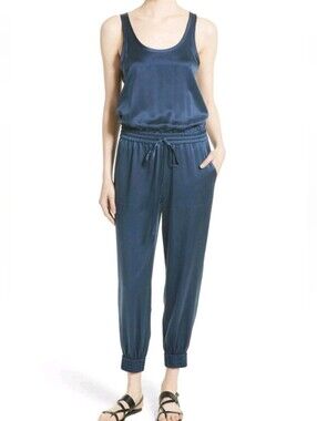 THEORY silk jumpsuit in black - size small